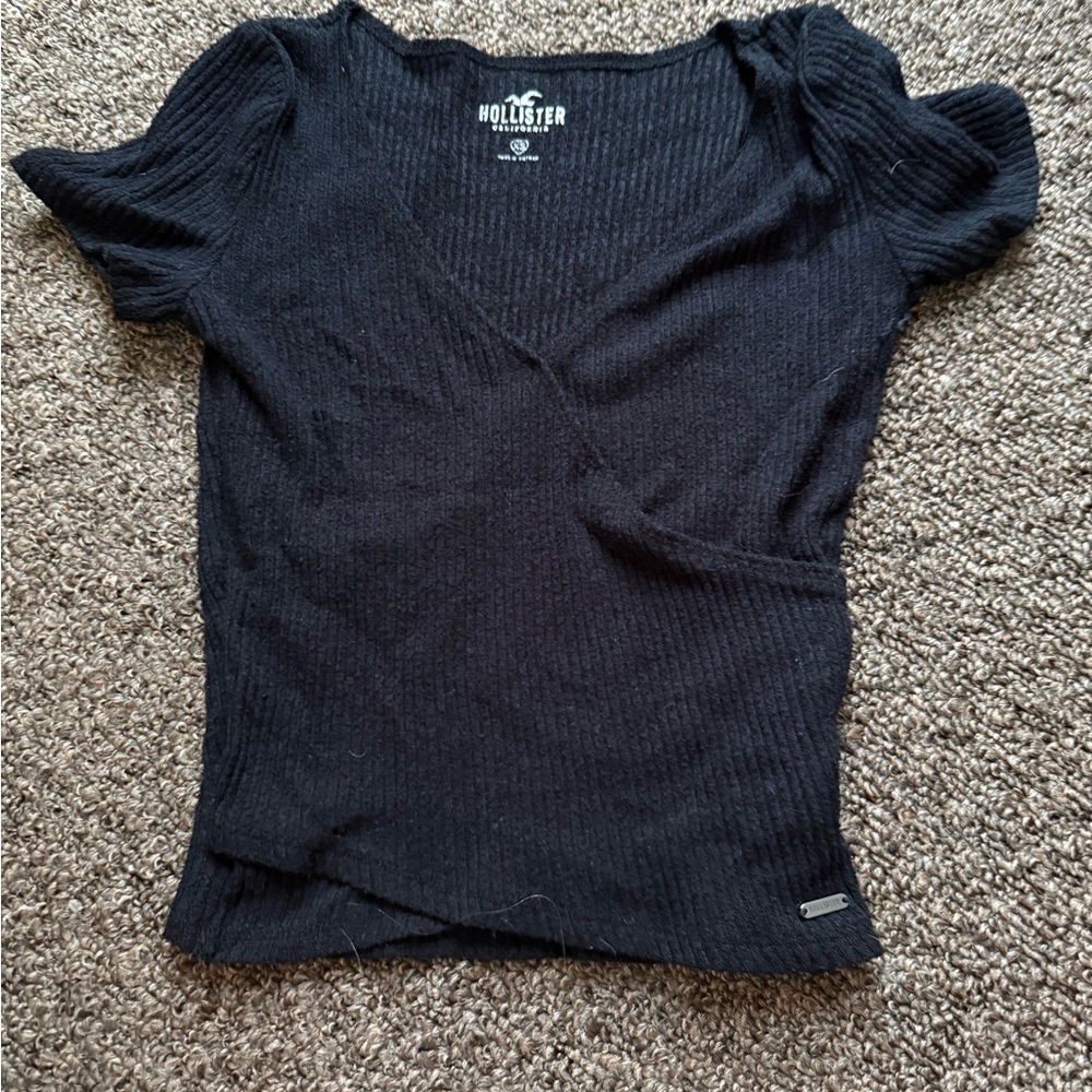 Hollister Women's Black Ribbed Blouse